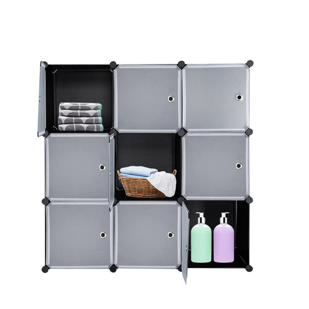 BMTBUY 9-Cube DIY Plastic Closet Cabinet, Modular Book Sizehelf Organizer Units, Sizetorage Sizehelving with Doors