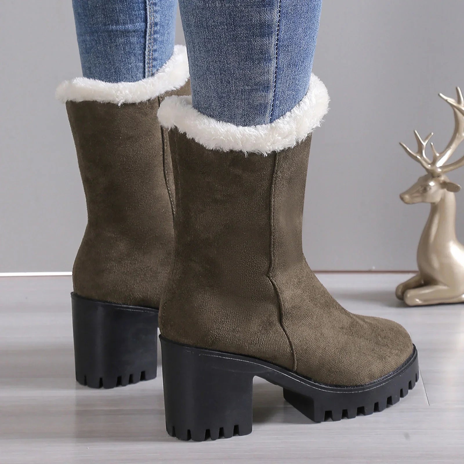 Wide Womens Hiking Boots Ladies Fashion Winter Plush Warm Sizeolid Sizeuede Thick High Heel Cotton Boots