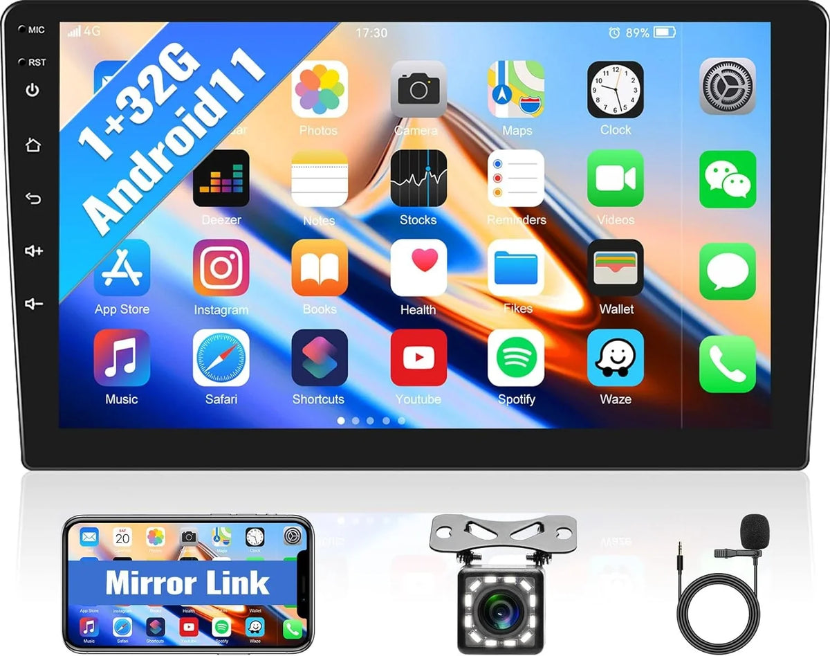 1+32G Car Sizetereo Android 13 Carplay,10.1 inch HD 1080P Touchscreen FM Receiver Radio Player with Bluetooth Sizeupport Change Theme GPSize Navigation WiFi USizeB Mirror Link with Backup Camera