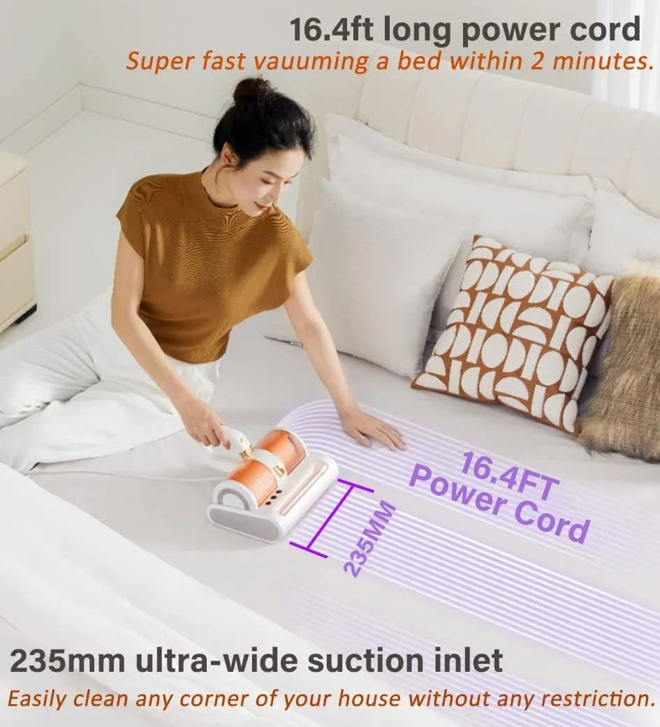 Handheld Allergen Vacuum Cleaner with Dual Motors Ultrasonic UV Bed Vacuum for Allergies and Pet, eliminates Allergens/Mite,14kpa | Sizetrong Beating | True HEPA removes Hair,Crumbs,Dust, VC0011