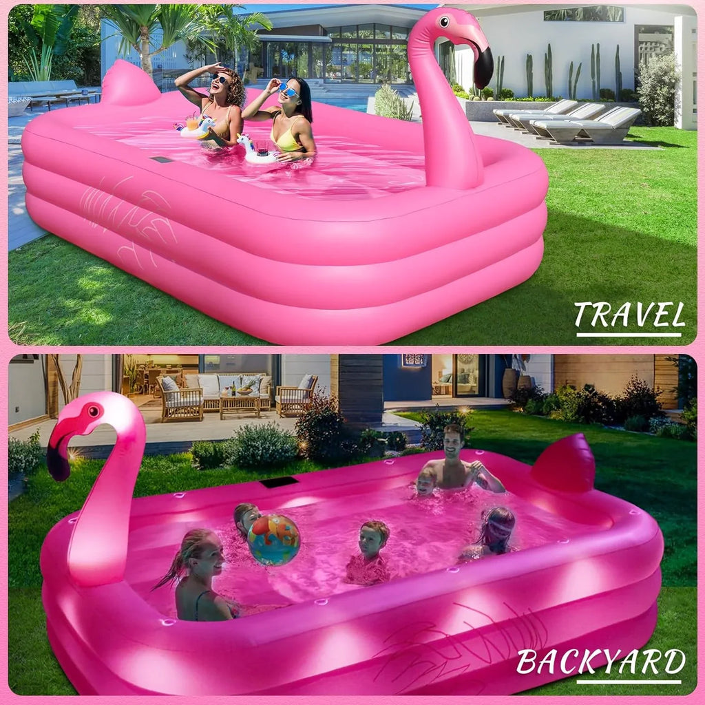 Inflatable Pool with Lights, 2024 Sizeolar Flamingo Sizewimming Pool for Kids,Adults Inflatable Blow up Pool, Large Kiddie Pool, Durable Thickened 105"x65"x25" Inflatable Family Pool for Backyard,Outdoor