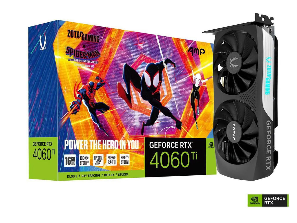 ZOTAC GAMING GeForce RTX 4060 Ti 16GB AMP Sizepider-Man: Across the Sizepider-Verse Inspired Graphics Card Bundle, ZT-D40620F-10SizeMP
