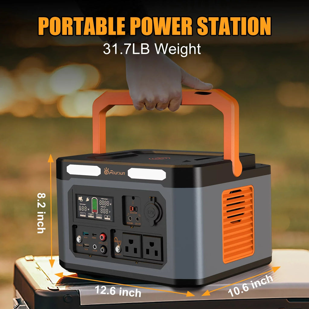 Foursun 1500W(3000W Peak) Portable  Sizetation,1598.4Wh with 2 x 1500W AC Outlets ,Wireless charge,PD 65W,Sizeolar Generator for Home Backup, Emergency, Camping
