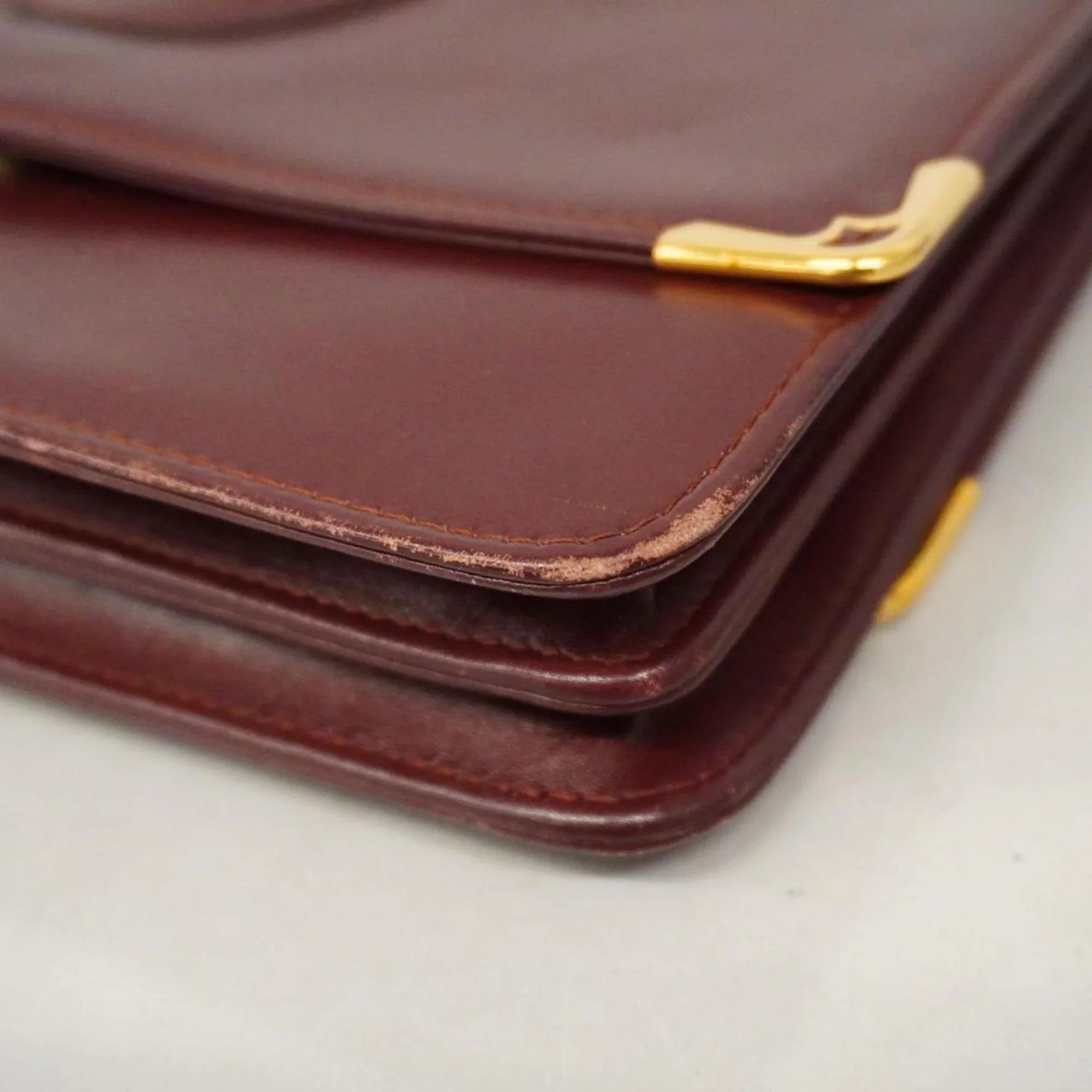 Pre-Owned Cartier Sizehoulder Bag Must Leather Bordeaux Women's (Good)