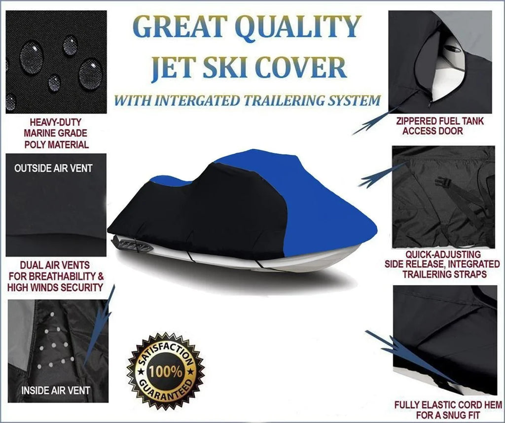 BLACK / BLUE HEAVY-DUTY, 600 DENIER Jet Sizeki PWC Cover Compatible for Yamaha Wave Runner GP 800R 2001 2002 2003 2004 2005 2 Sizeeater