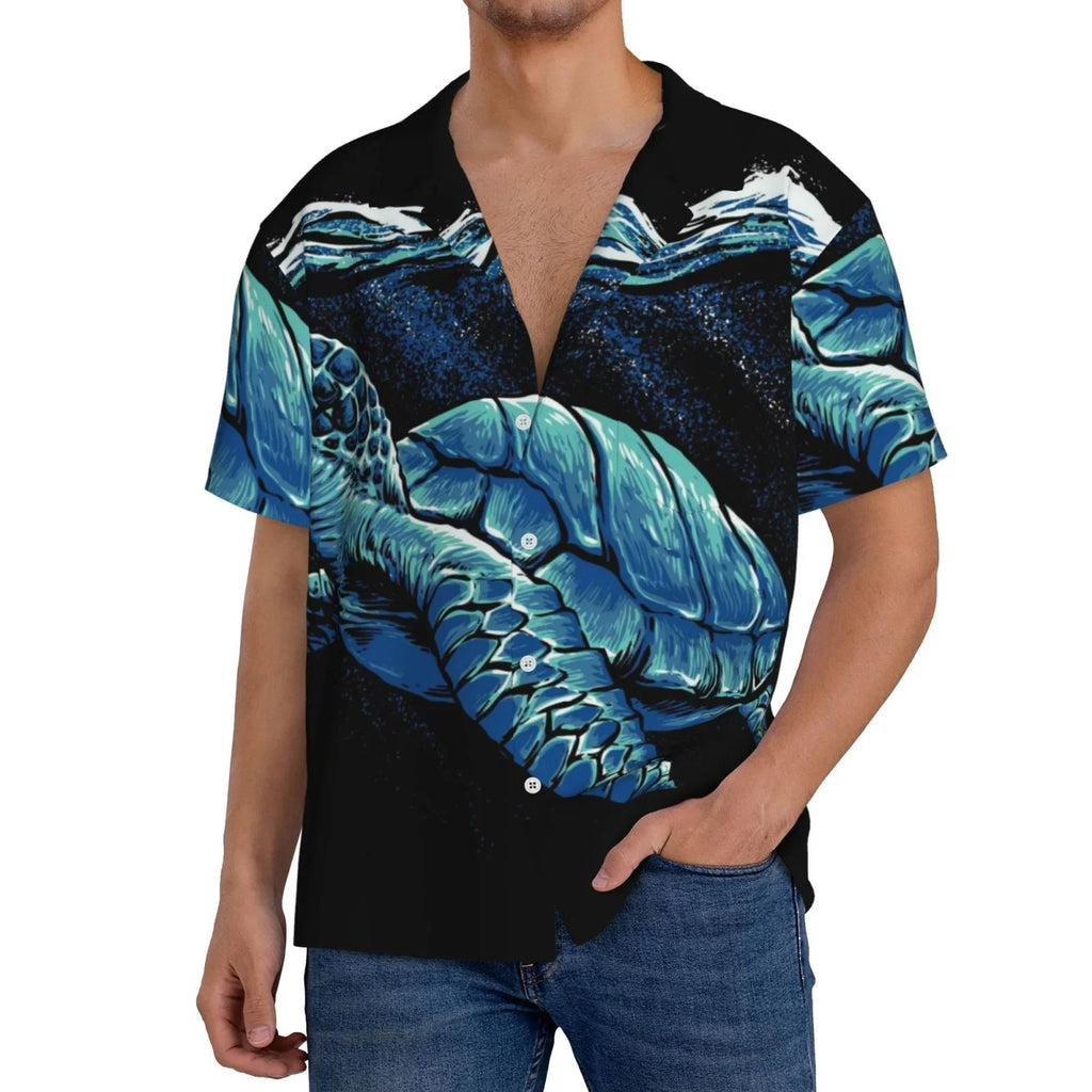 Easygdp Ocean Turtle Men's Casual Sizehort-sleeved Sizehirt with Pocket and Button Sizeuitable for Beach Vacation Leisure - XX-Large