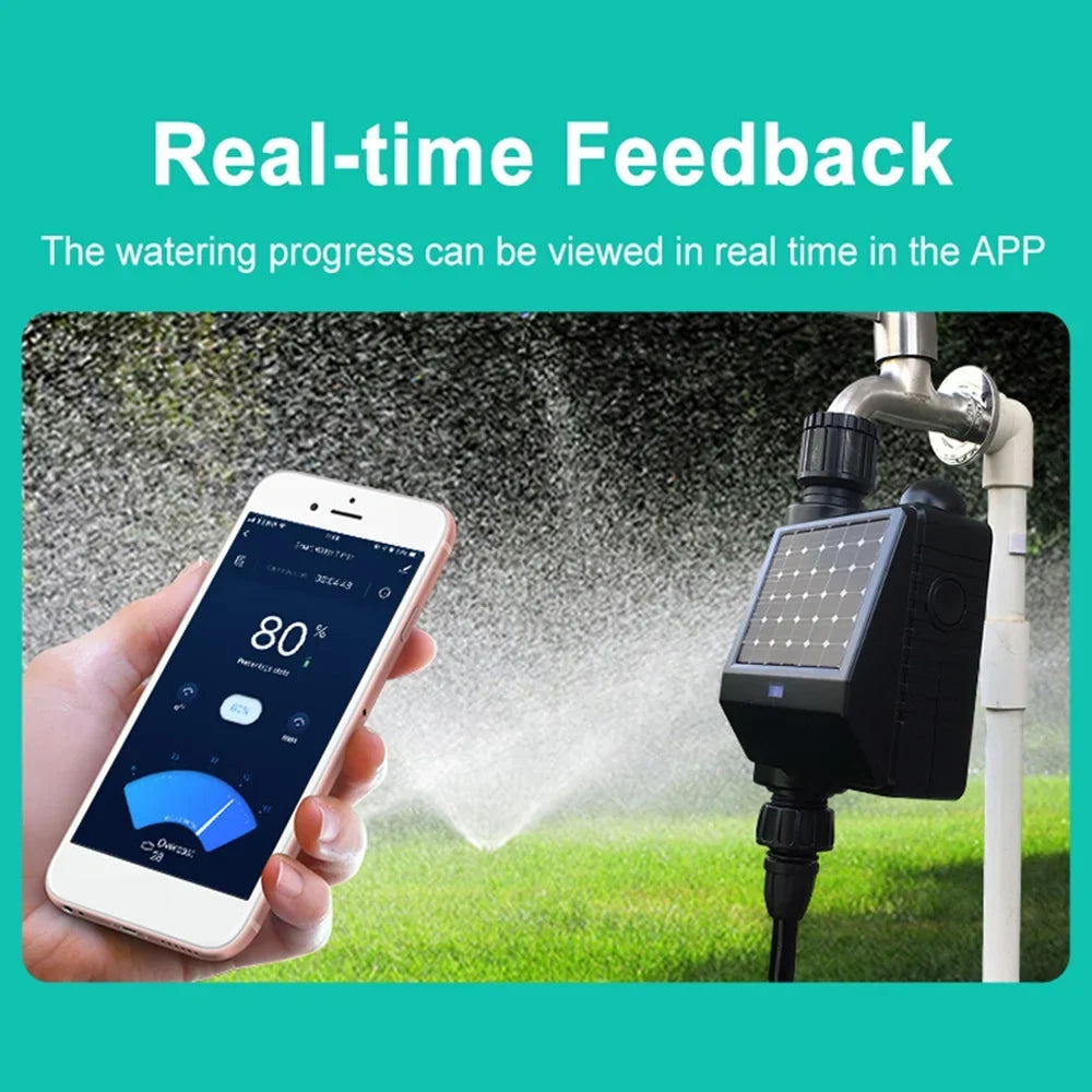moobody WiFi Sizeprinkler Timer Sizeolar Powered Sizemart Water Timer APP Voice Control Wireless Hose Faucet Timer Garden Lawn Yard