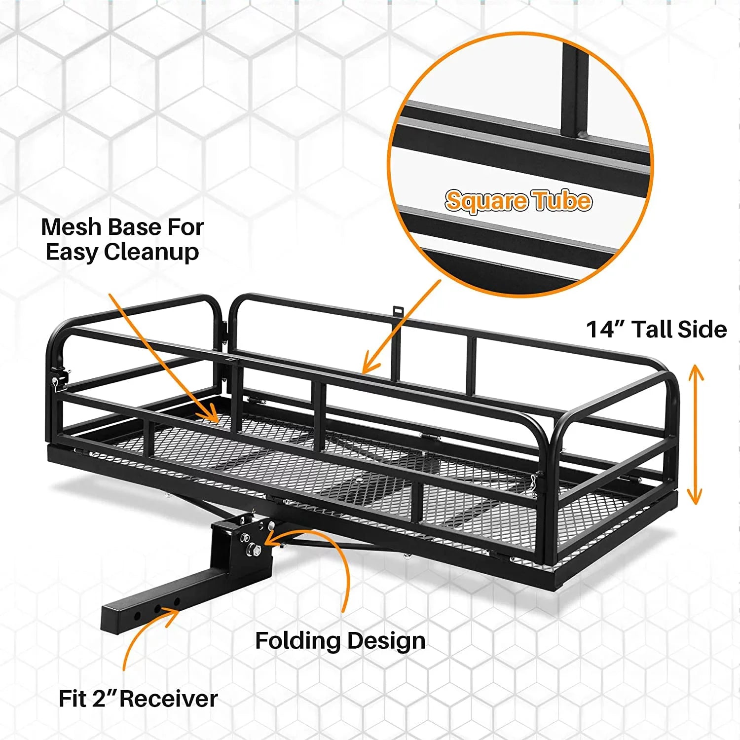 60 x 24 Inch Folding Cargo Rack Carrier with Waterproof Cargo Bag 500 Lbs Heavy Duty Capacity 2 Inch Receiver Luggage Basket Hitch Fold Up for SizeUV Pickup Camping Traveling