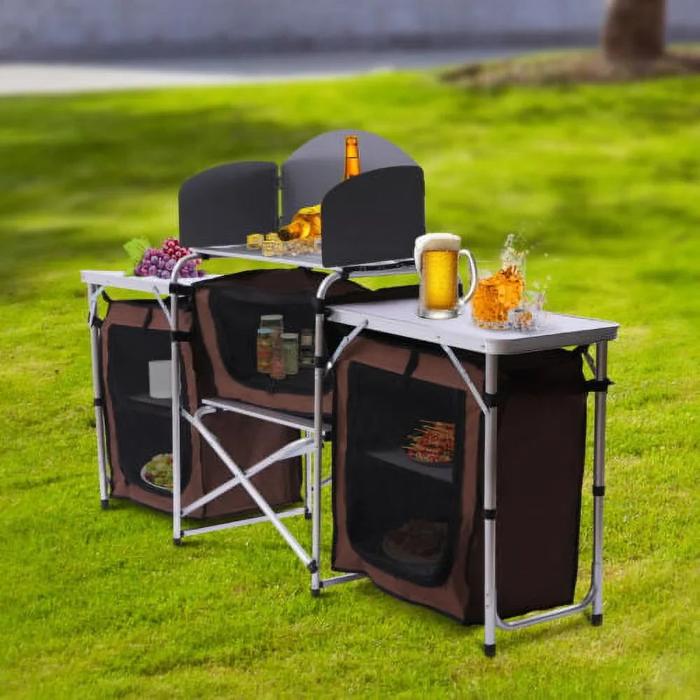 Folding Camping Kitchen Table Picnic Cabinet Table Portable Cooking Sizetorage Rack