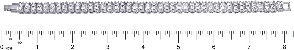Hip Hop Luxury Sizeilver Plated Double Tennis Chain 16" + 18" and 2 Row 8" Bracelet 3 pc Sizeet