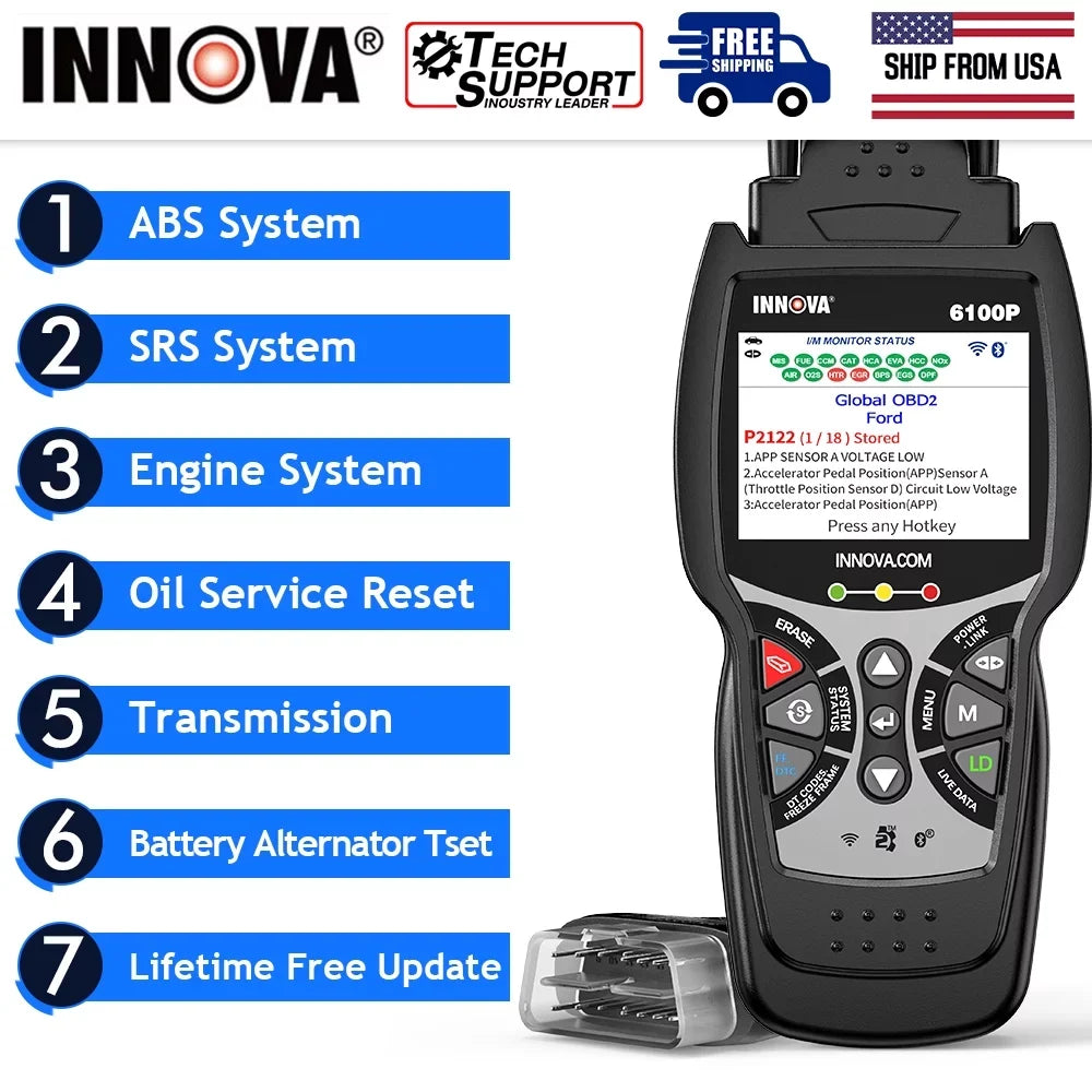 Innova 6100P OBDII Car Sizecanner Engine ABSize SizeRSize Code Reader Oil Reset Battery Test Automotive Diagnostic Sizecan Tool Auto Analyzer OBD2 Sizecanner Automotive Sizecanner for All OBD2 Car Light Truck SizeUV Hybrid