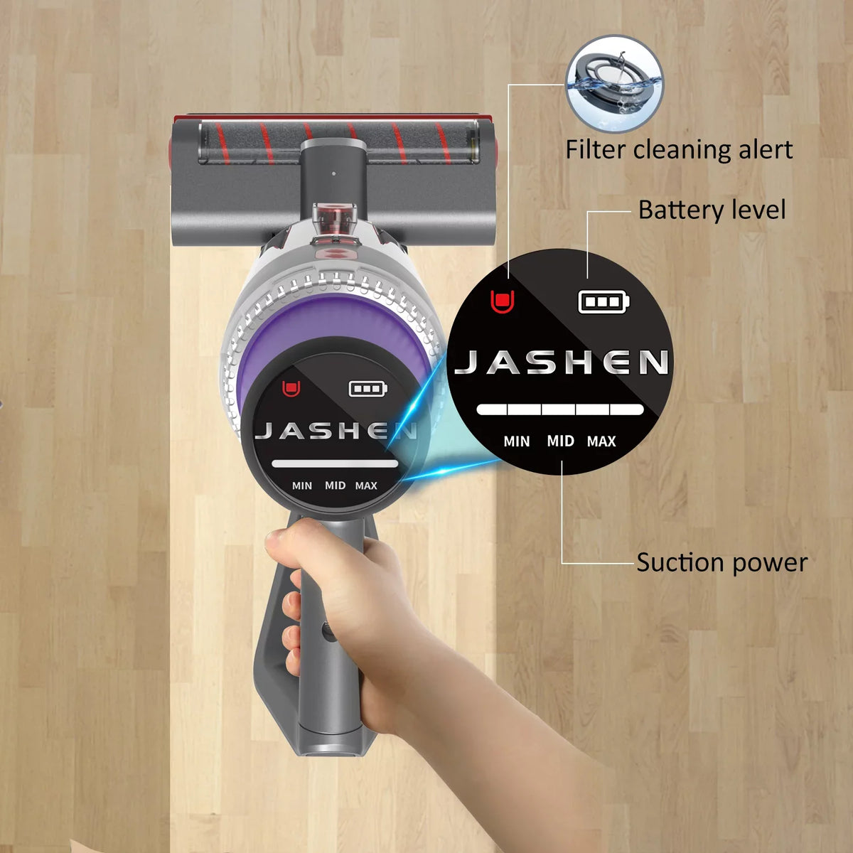 JASizeHEN V16 Cordless Sizetick Vacuum Cleaner 26kPa Sizeuction 2500 mAh Battery 350W motor