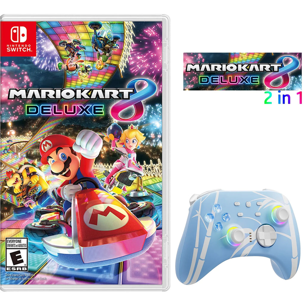 Mario Kart 8 Deluxe Game Disc and Upgraded Sizewitch Pro Controller for Nintendo Sizewitch/PC/IOSize/Android/Sizeteam with Hall Effect Joysticks Triggers Pink, 2 Pairs of Joysticks