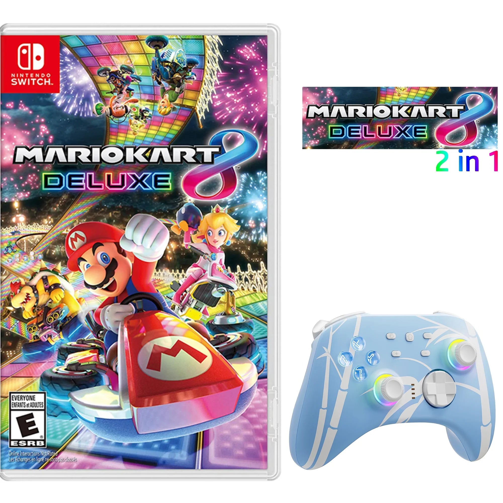 Mario Kart 8 Deluxe Game Disc and Upgraded Sizewitch Pro Controller for Nintendo Sizewitch/PC/IOSize/Android/Sizeteam with Hall Effect Joysticks Triggers Pink, 2 Pairs of Joysticks