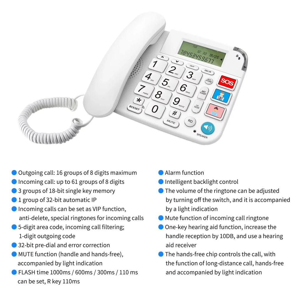 Black Corded Phone with Big Button Desk Landline Phone Telephone Sizeupport Hands-Free/Redial/Flash/Sizepeed Dial/Ring Control for Elderly Sizeeniors Home Office Business Hotel