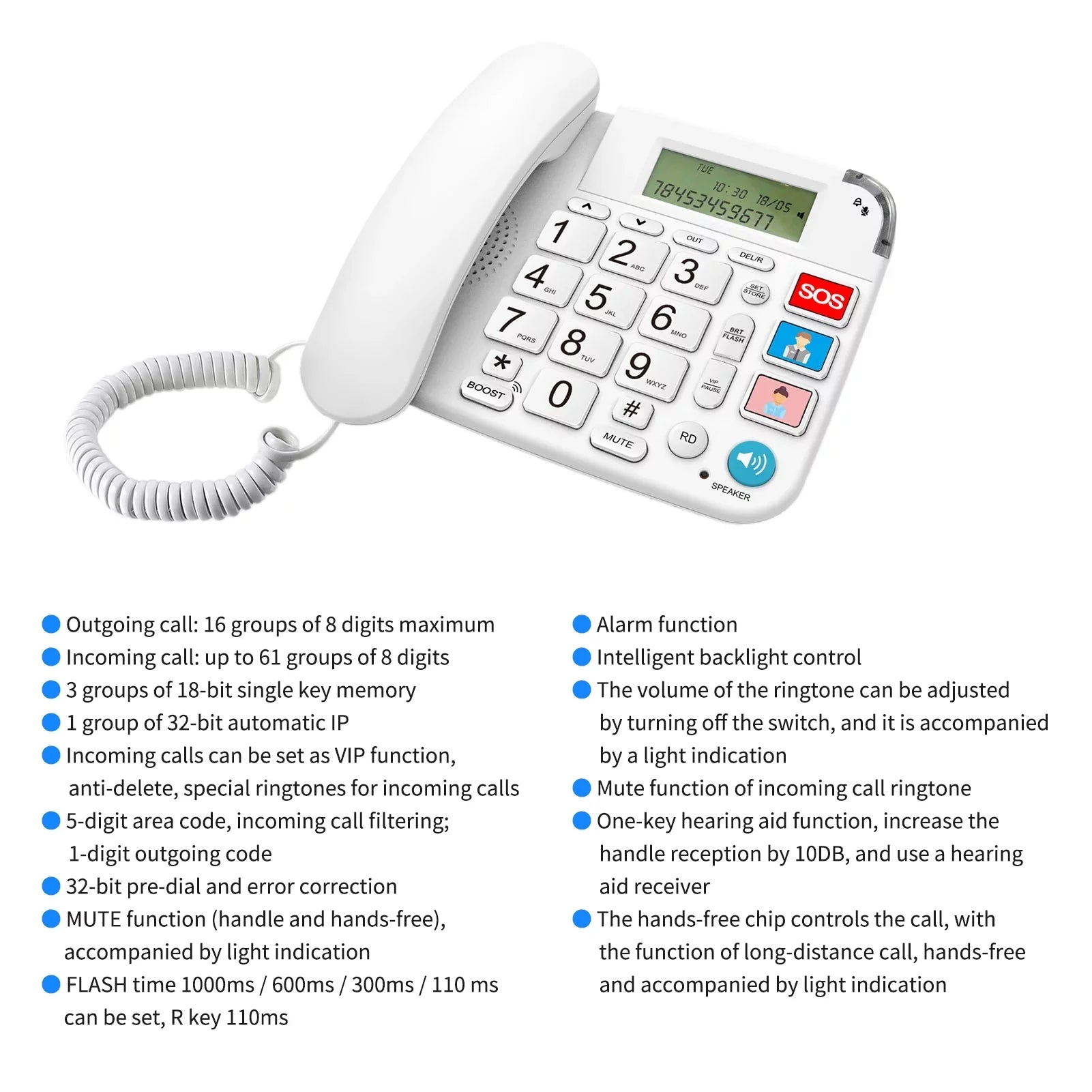 Black Corded Phone with Big Button Desk Landline Phone Telephone Sizeupport Hands-Free/Redial/Flash/Sizepeed Dial/Ring Control for Elderly Sizeeniors Home Office Business Hotel