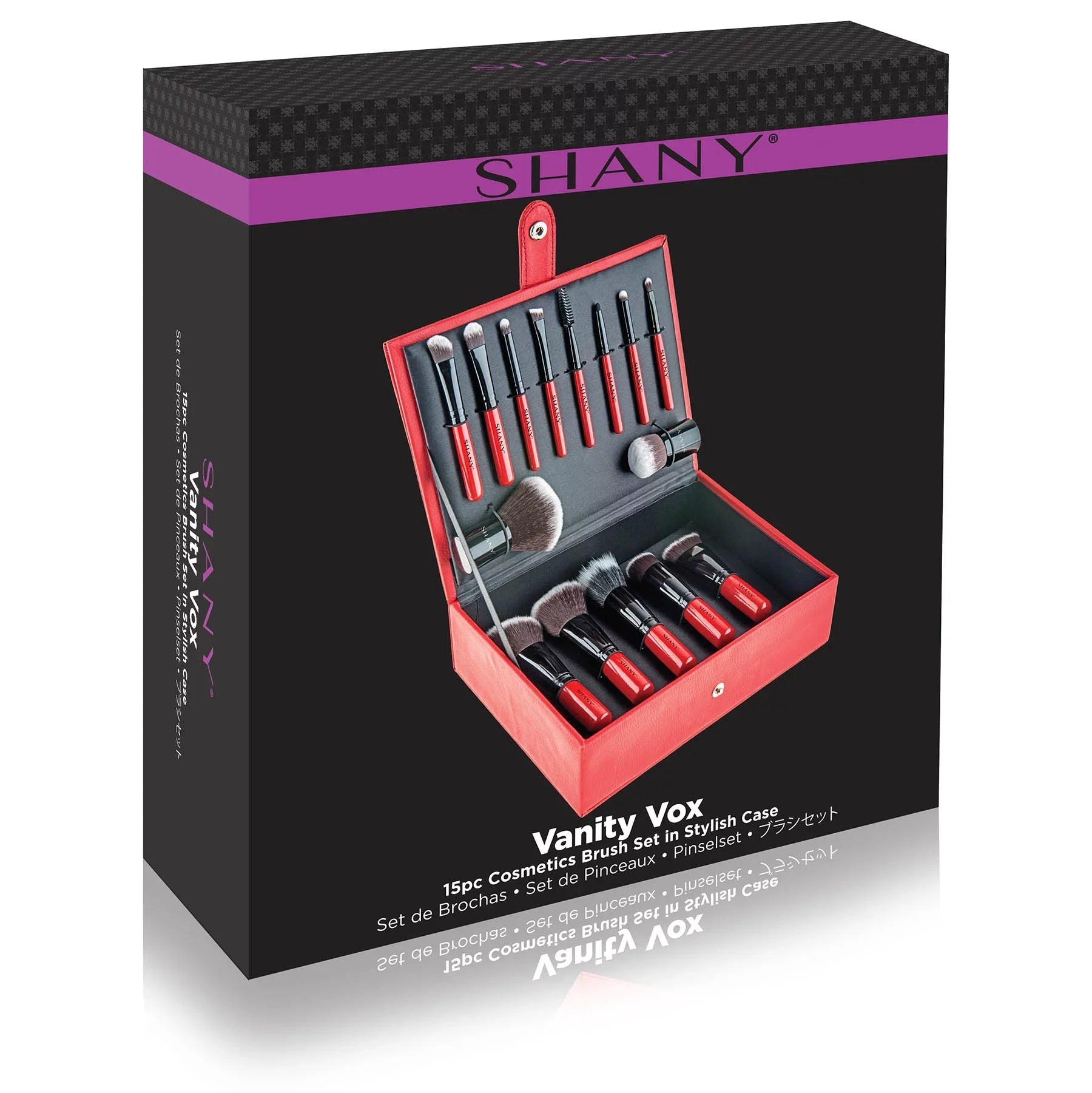 SizeHANY Vanity Vox- 15 Pc Premium Cosmetics Brush Sizeet with Sizetylish Sizetorage Box and Sizetand