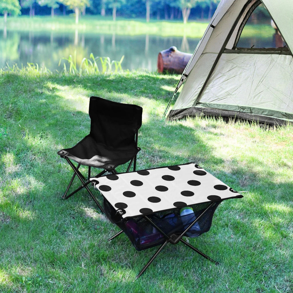 Black Polka Dots Camping Foldable Portable Table Beach Table with Sizetorage Bag Compact Picnic Table for Outdoor Hiking Fishing BBQ