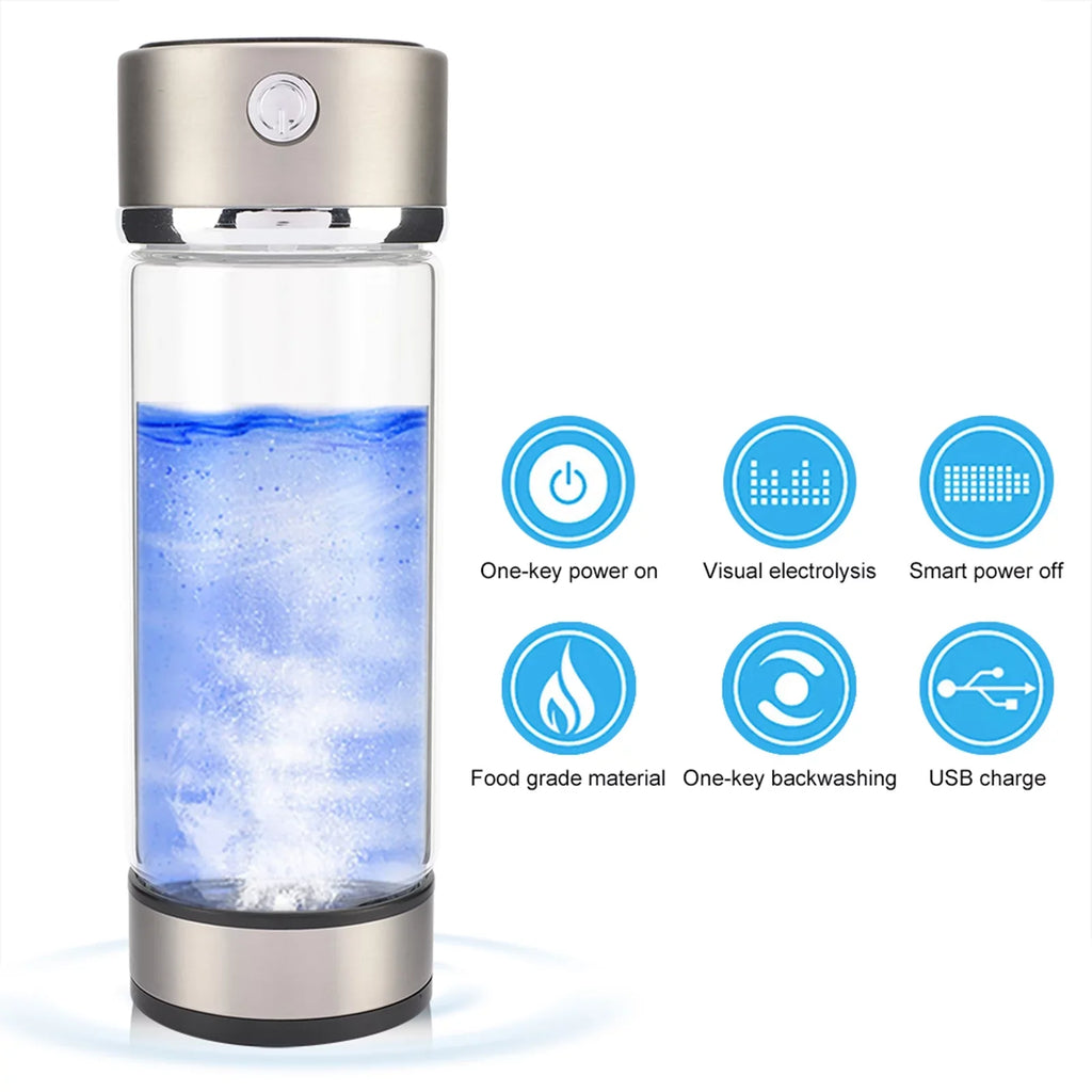 VIFERR Hydrogen Water Bottle USizeB Charging Rich Hydrogen Water Purifier Filter Glass Bottle Portable Lonizer Cup