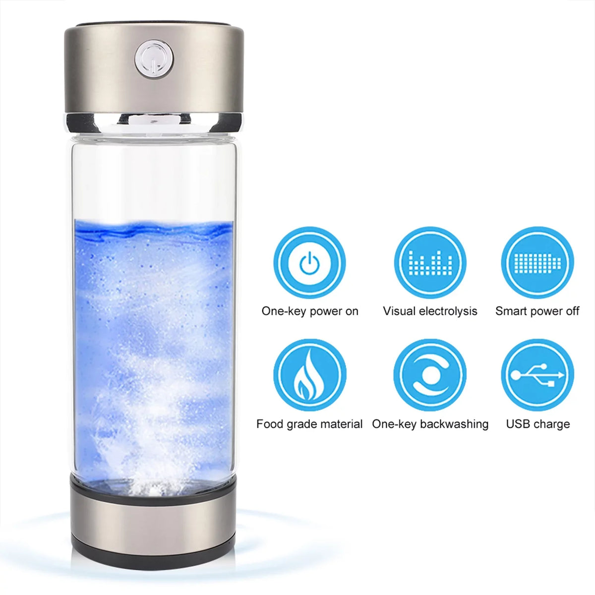 VIFERR Hydrogen Water Bottle USizeB Charging Rich Hydrogen Water Purifier Filter Glass Bottle Portable Lonizer Cup