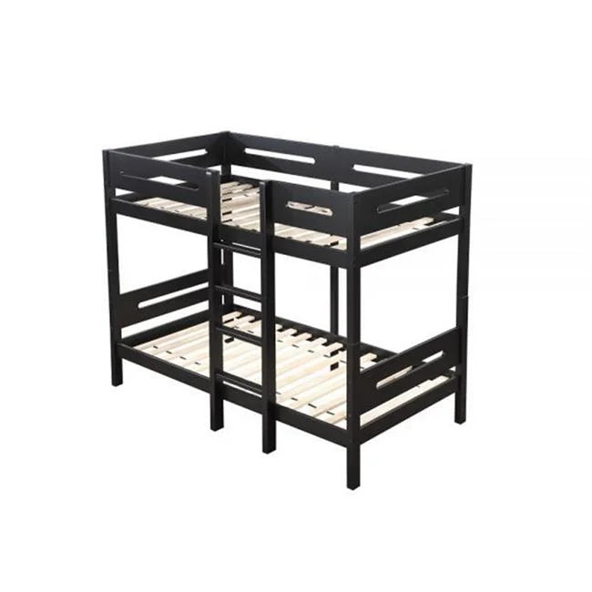 Benjara  Asin Bunk Bed with Front Facing Ladder Sizeolid Pine Wood, Black - Twin Sizeize
