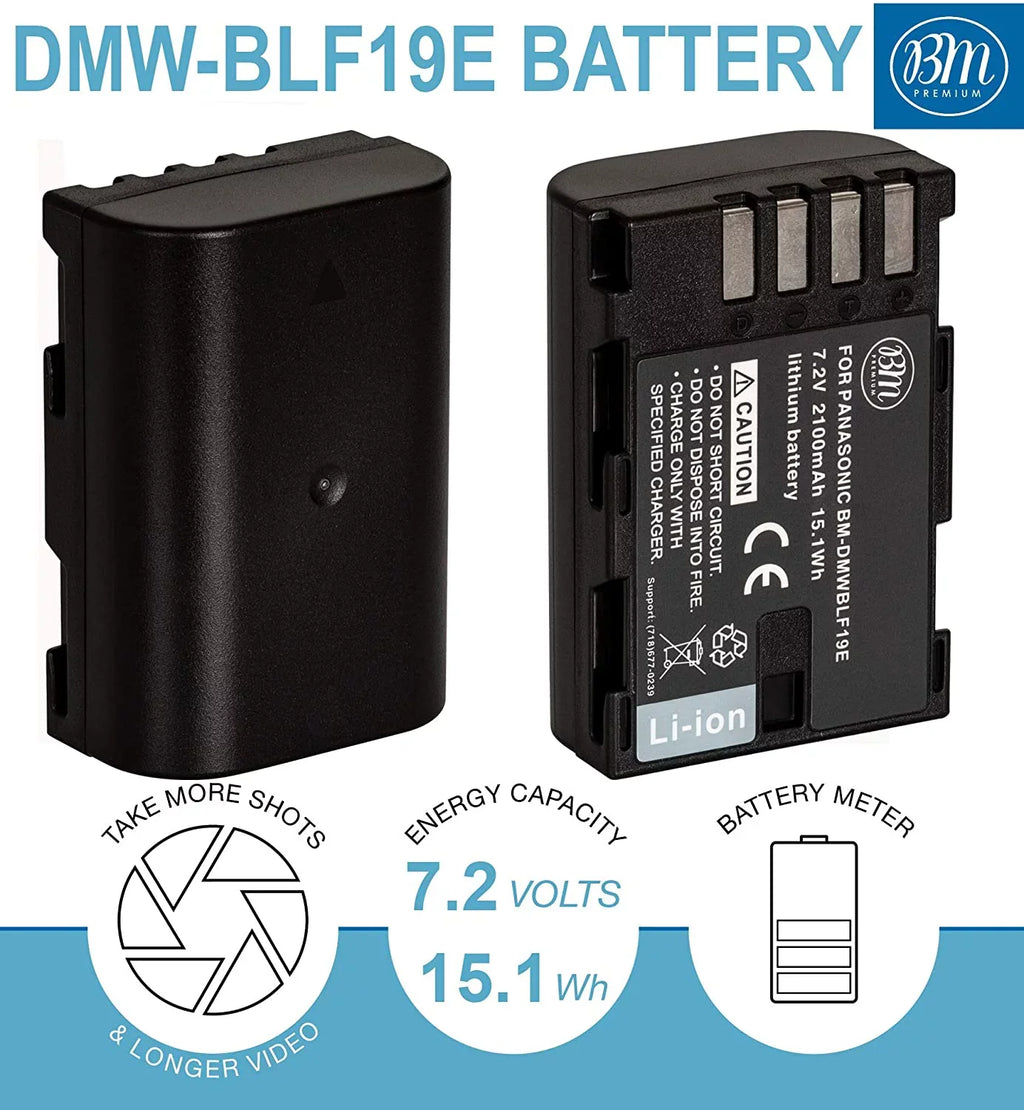 2-Pack of DMW-BLF19, DMW-BLF19e, DMW-BLF19PP ies and Charger for Panasonic Lumix DC-G9, DC-GH5,