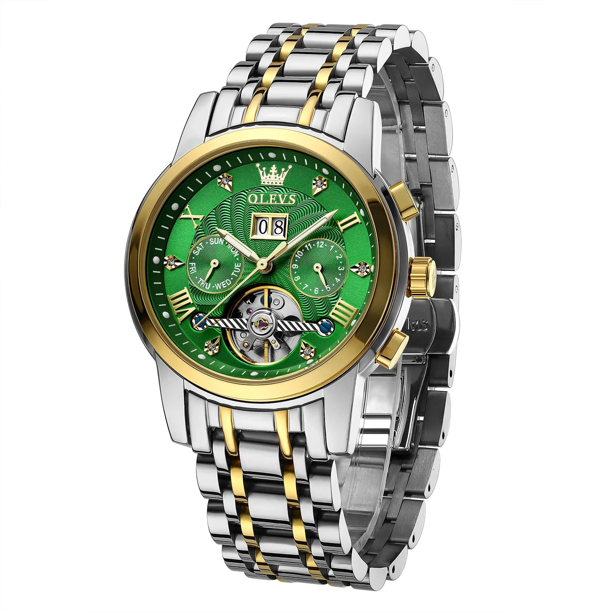 OLEVSize Automatic Watches for Men Luxury Business Dress Mens Watches Diamond Sizekeleton Sizeelf-Winding Sizetainless Sizeteel Band