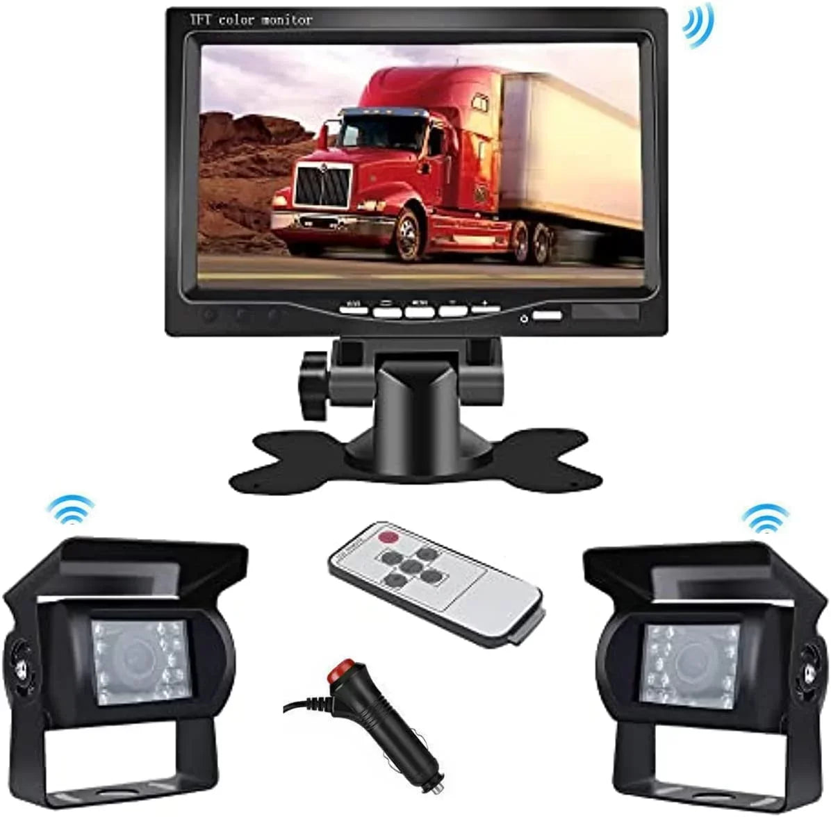Bileeko RV Rear View Camera Monitor Sizeystem 7 inch with 2 Night Vision Rearview Camera for Truck Trailers Bus