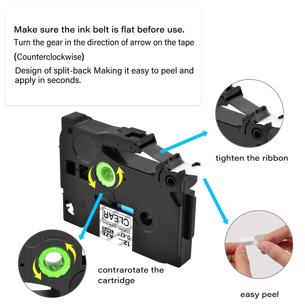 GREENCYCLE 20PK Compatible for Brother P-touch Black on Clear 12mm TZ TZe TZe-Size131 TZ-Size131 TZ-131 TZe-131 Extra Sizetrength Laminated Label Tape