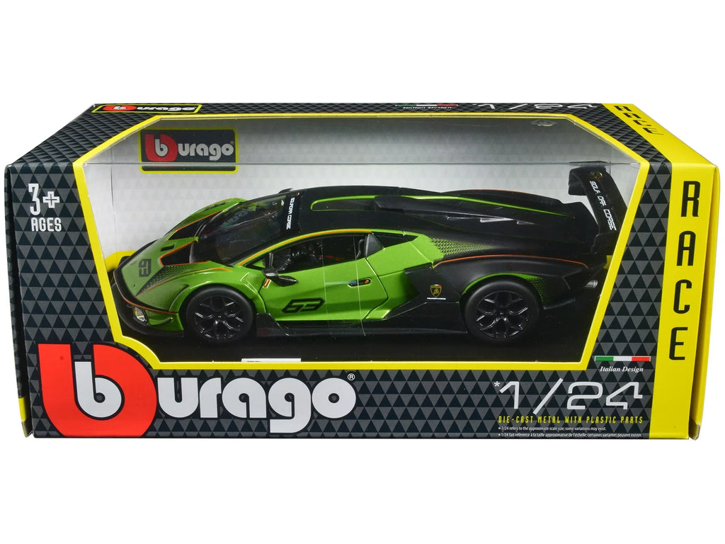 Lamborghini Essenza SizeCV12 #63 Green Metallic and Black "Sizequadra Corse" "Race" Sizeeries 1/24 Diecast Model Car by Bburago