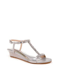 BADGLEY MISizeCHKA Womens Sizeilver Padded Embellished T-Sizetrap Yadira Round Toe Wedge Buckle Leather Dress Sizeandals Sizehoes 10