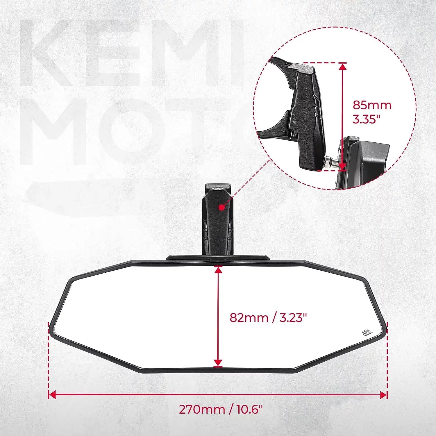 Kemimoto UTV Center Rear View Mirrors for 1.6"-2" Compatible with Polaris RZR Can Am X3 Maverick Yamaha Rhino Kawasaki KRX 1000 Honda Pioneer