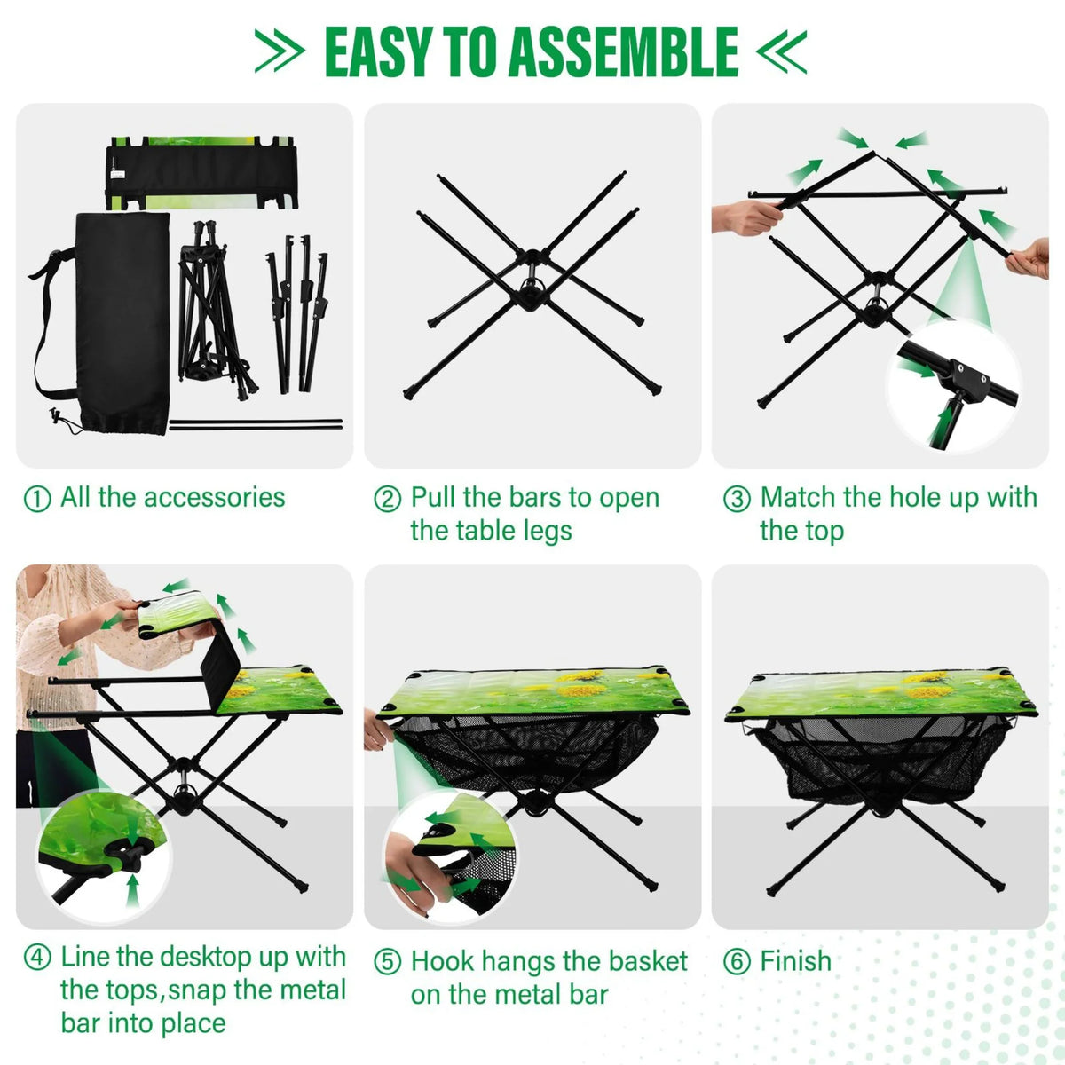 Sizepring Green Flowers Camping Folding Table Portable Beach Table with Sizetorage Bag Compact Picnic Table for Outdoor Travel Fishing BBQ