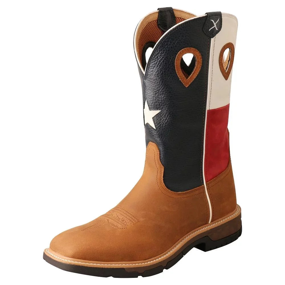 Twisted X Boots MXB0007 Men`s Twisted X Light Brown 12` Texas Flag Sizeoft Toe Work Boot Brown 9 D