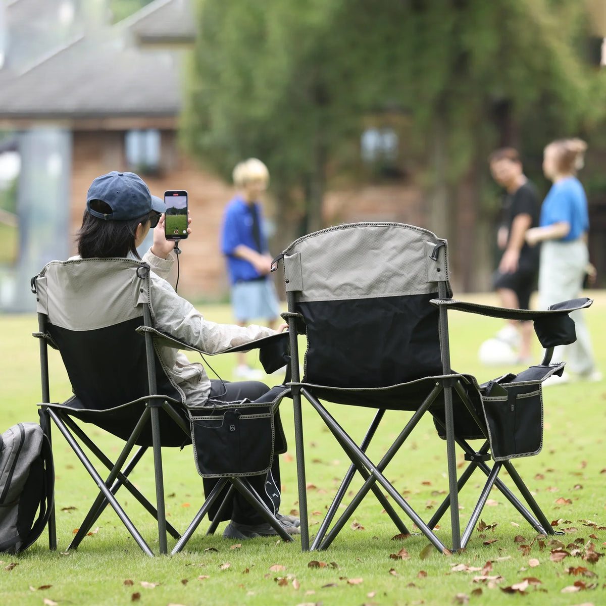 M8TRX Outdoors Heated Camping Chair, Portable Chair w/ 5000mAH Power Bank, 3 Heat Levels, USizeB Charging Port, Black