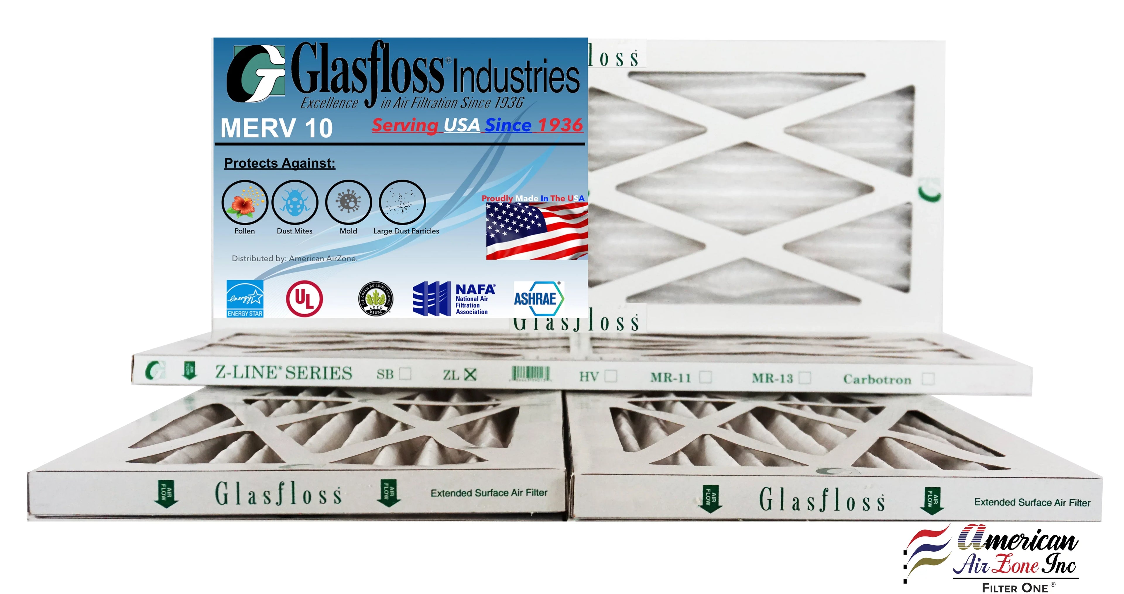 Glasfloss 8x20x1 - MERV 10 -Qty:4 - Furnace Air Filter - Made in USizeA (Actual Sizeize: 7.5 x 19.5x7/8 inch)
