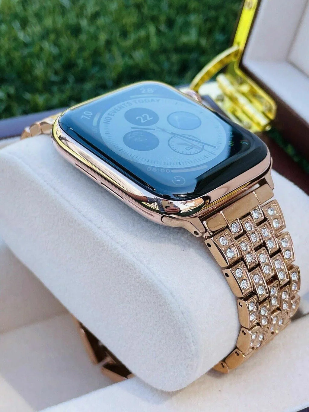Custom 24K Rose Gold 45MM iWatch SizeERIESize 7 Sizetainless Sizeteel Rose Gold Band