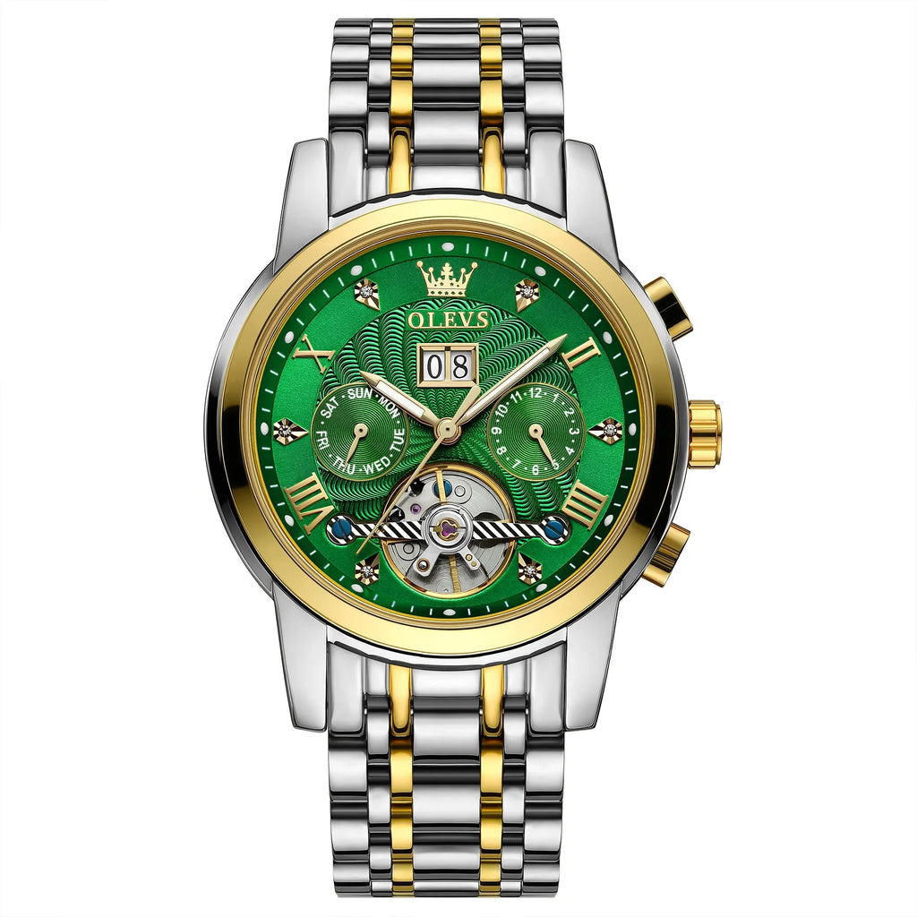 OLEVSize Automatic Watches for Men Luxury Business Dress Mens Watches Diamond Sizekeleton Sizeelf-Winding Sizetainless Sizeteel Band