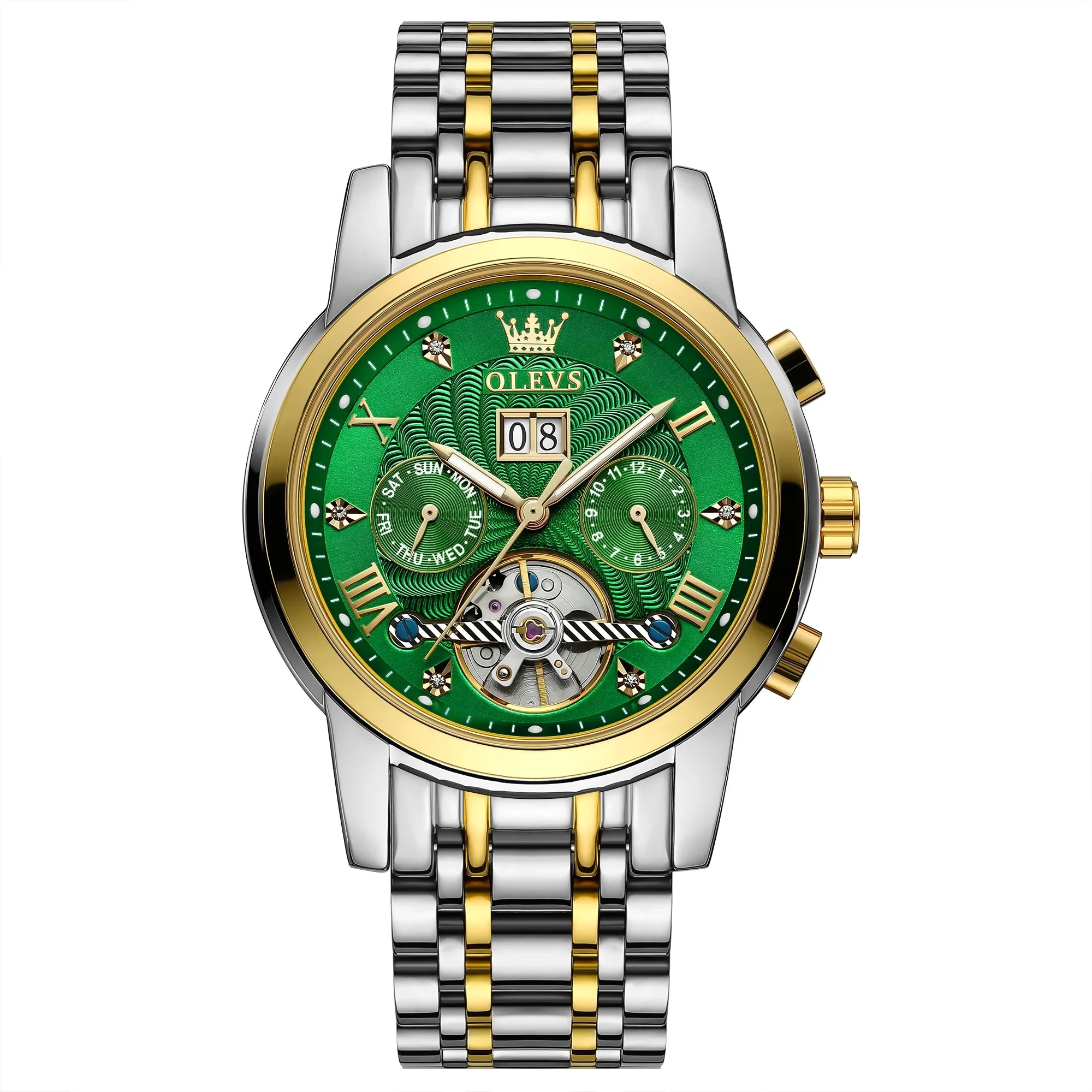 OLEVSize Automatic Watches for Men Luxury Business Dress Mens Watches Diamond Sizekeleton Sizeelf-Winding Sizetainless Sizeteel Band