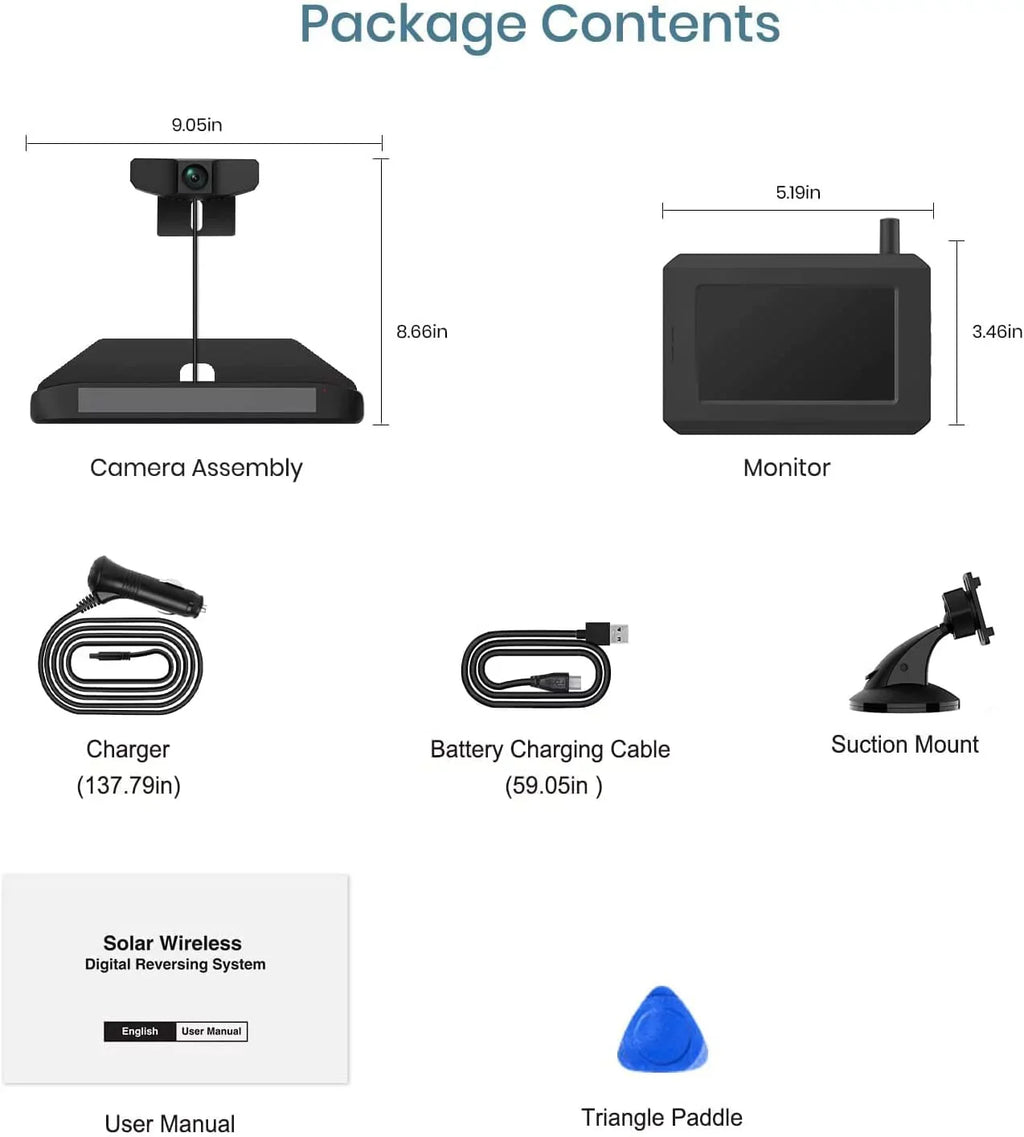 BOSizeCAM SizeunGo Pro Sizeolar Wireless Backup Camera for Most Vehicle, DIY No Wiring No Drilling Install with Digital Wireless Night Vision Rear View Camera