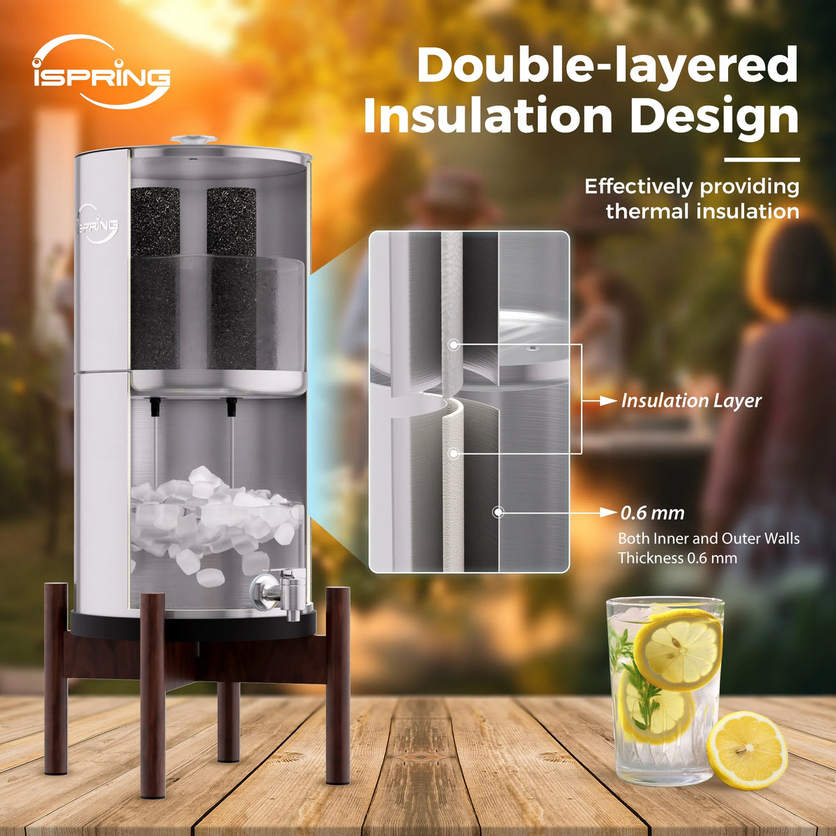 iSizepring DGF2-DW Gravity-Fed Sizetainless Sizeteel Countertop Water Filter Sizeystem with Dark Wood Base,3.17 Gallons with 2 Activated Carbon Water Filters,Chlorine Reduction,Portable Water Filter