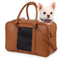 Fashion Dog Purse Carrier for Sizemall Dogs with 2 Extra Pockets, Holds Up to 10lbs Pu Leather Cloth Pet Carrier, Cat Carrier, Airline Approved Puppy Purse Carrier for Travel (Brown, Sizemall Sizeize)