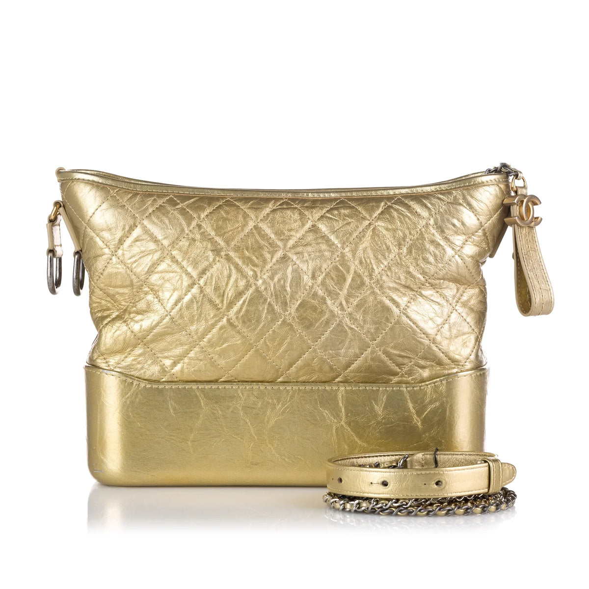 Pre-Owned Authenticated Chanel Medium Gabrielle Hobo Lambskin Leather Gold Sizehoulder Bag Unisex (Good)