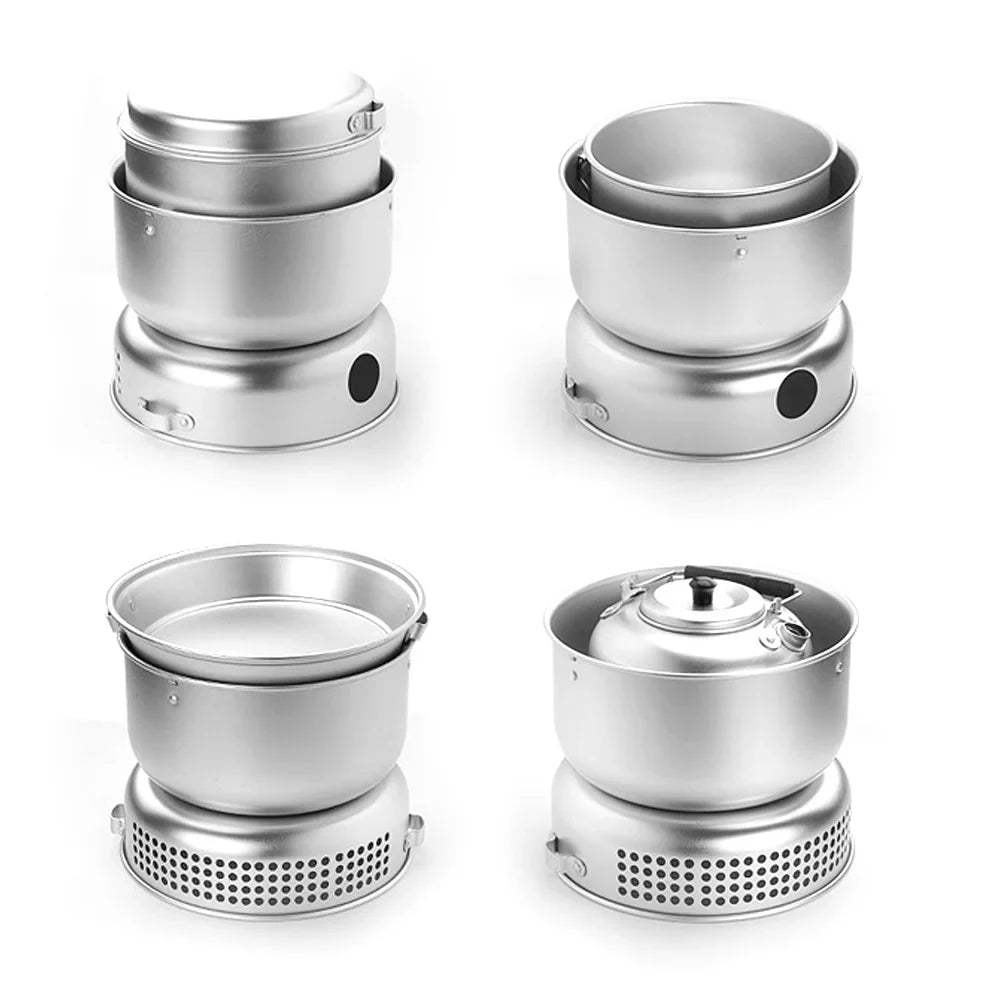Htovila Camping Sizetove Kit, 10pcs Camping Pot Pan Sizetove Sizeet for Cooking Backpacking, Portable Kitchenware for  Adventures