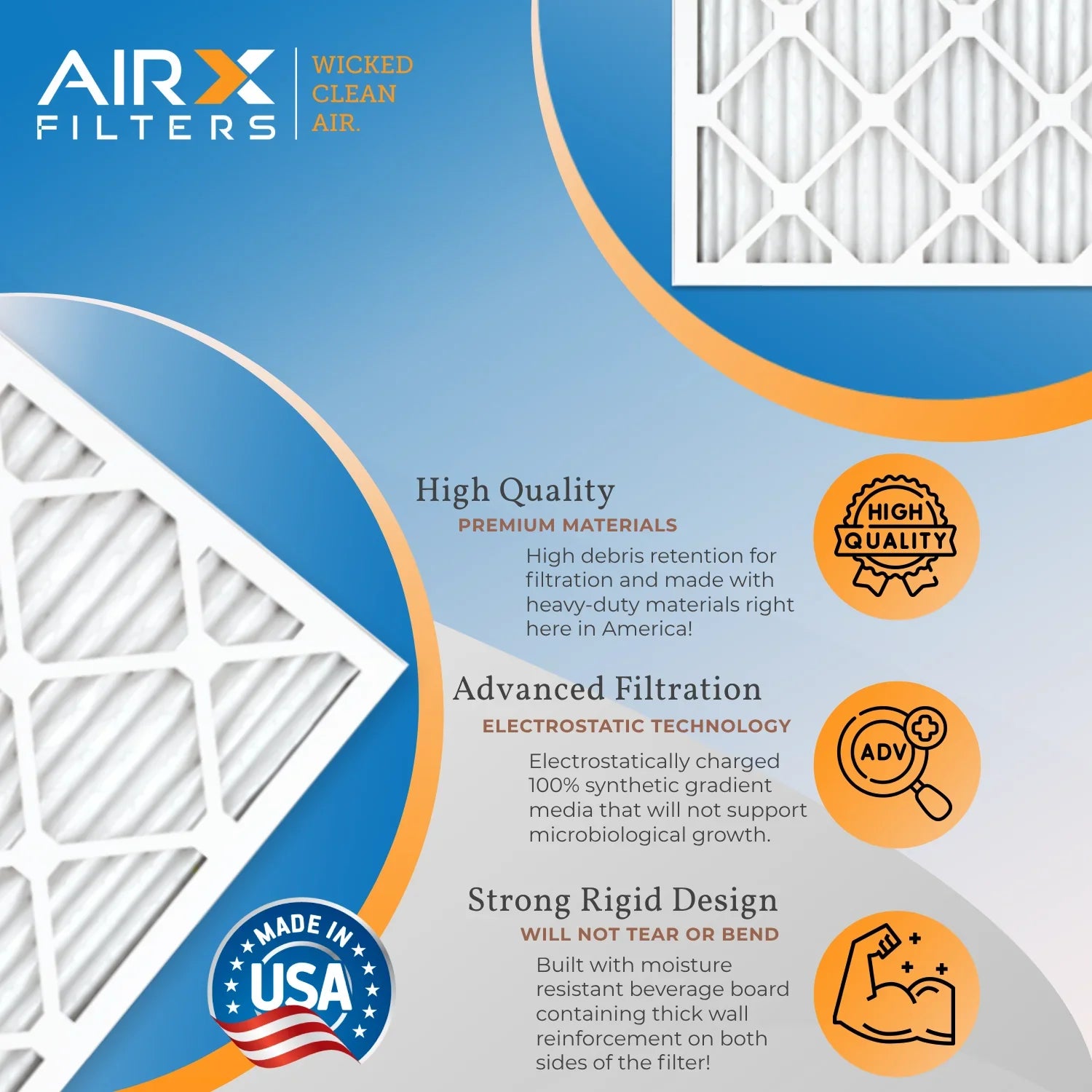 18x24x1 Air Filter MERV 13 Comparable to MPR 1500 - 2200 & FPR 9 Electrostatic Pleated Air Conditioner Filter 6 Pack HVAC AC Premium USizeA Made 18x24x1 Furnace Filters by AIRX FILTERSize WICKED CLEAN AIR.