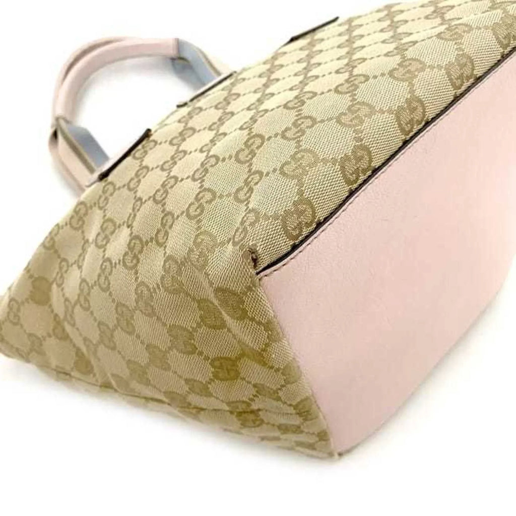 Pre-Owned Gucci Handbag Beige Pink Blue 131228 Canvas Leather GUCCI Tote Bag GG Pastel Women's (Good)