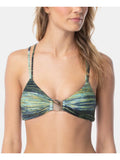 VINCE CAMUTO Women's Green Printed Sizetretch Removable Cups Lined Deep V Neck Sizetrappy Midnight Waves Sizewimsuit Top XSize