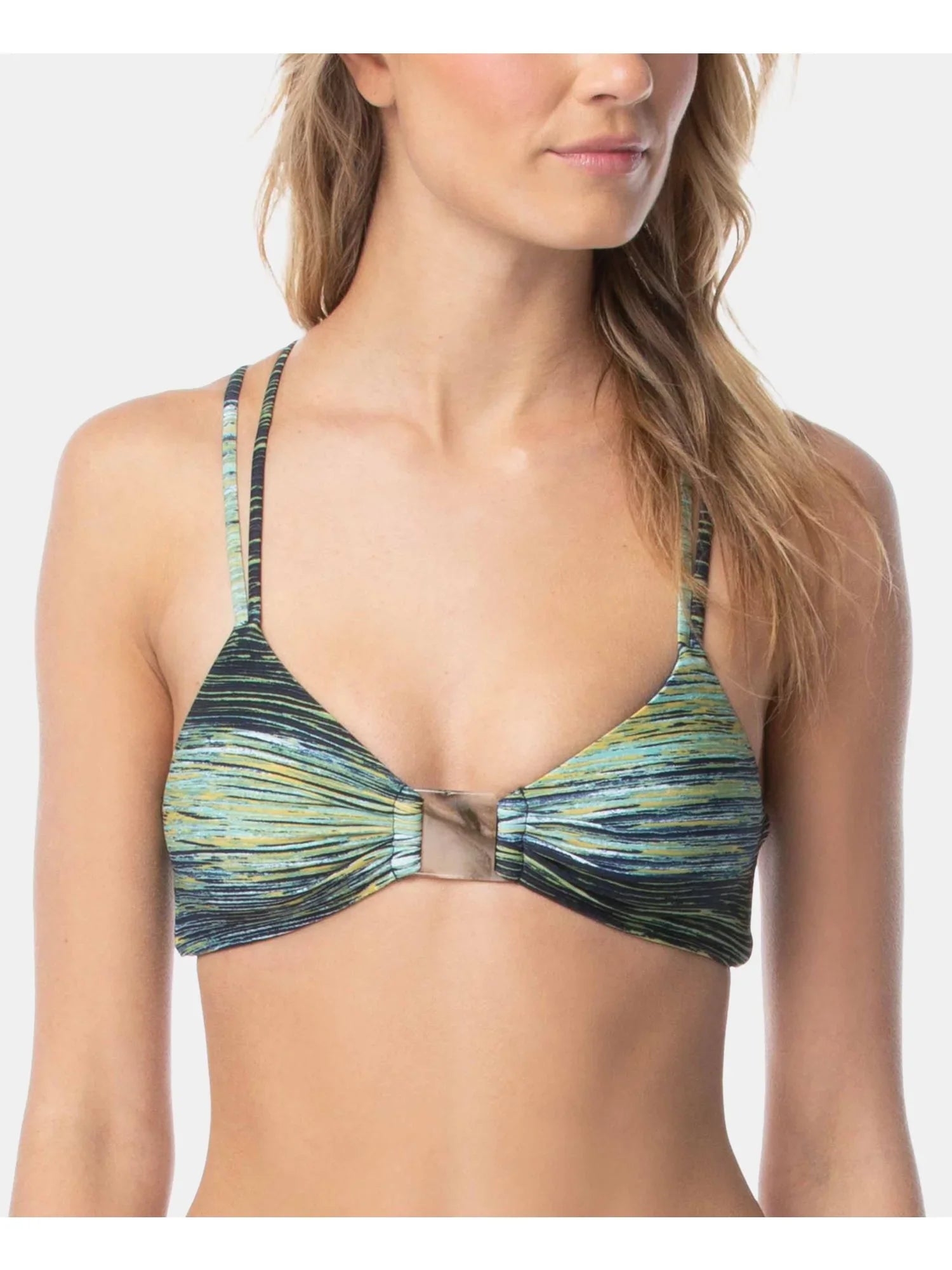 VINCE CAMUTO Women's Green Printed Sizetretch Removable Cups Lined Deep V Neck Sizetrappy Midnight Waves Sizewimsuit Top XSize