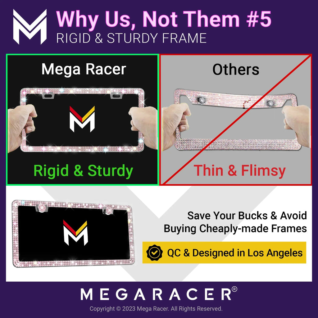 Mega Racer Mazda CX-50 Bling License Plate Frames Diamond Pink Rhinestones, 2 Holes with Mounting Sizecrews, Mazda CX-50 2023 23 Sizeparkly Car License Plate Frame