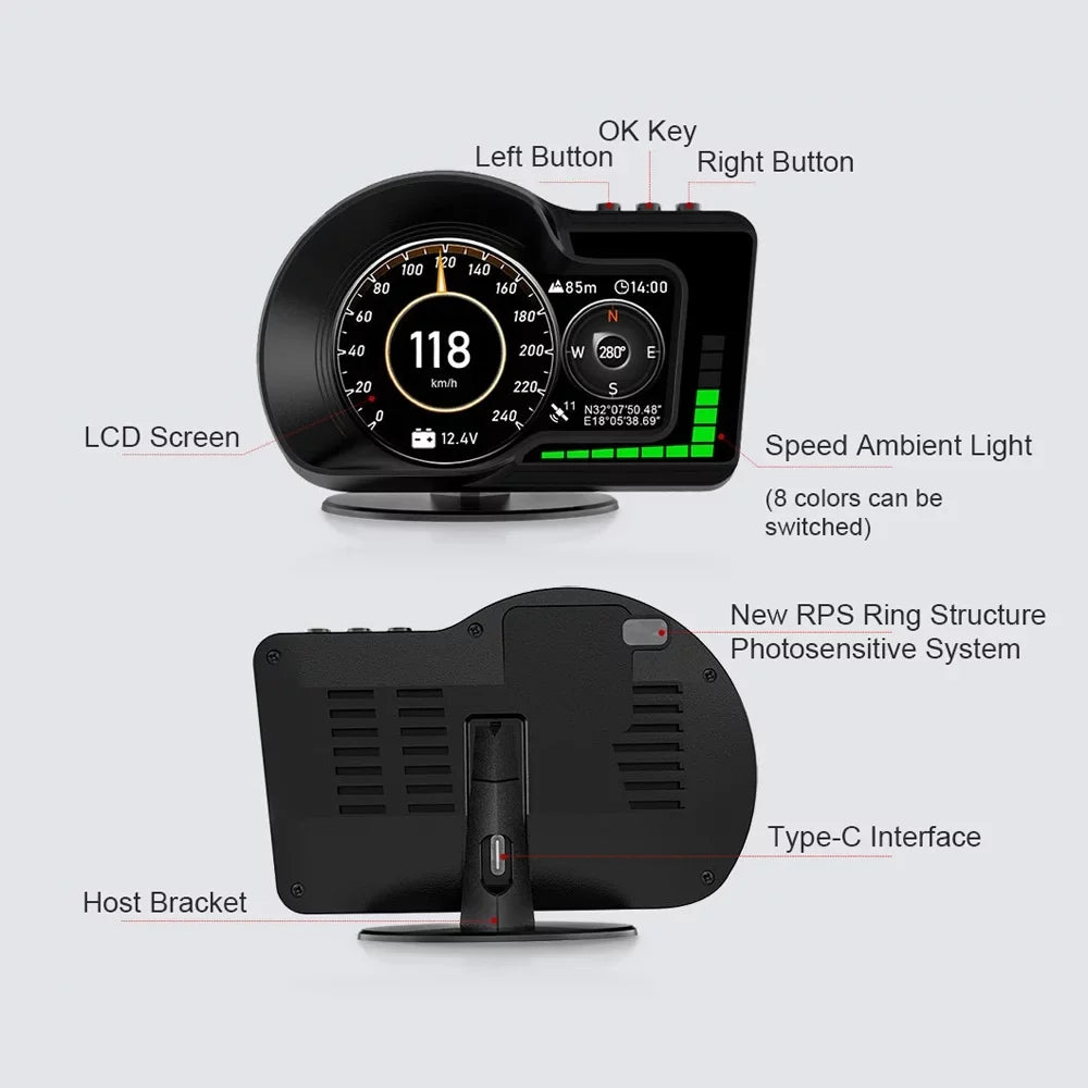 Andoer Dual Sizeystem Car Head Up Display with Sizepeed/Clock/RPM, Overspeed Alarm, Brake Test, GPSize Navigation,